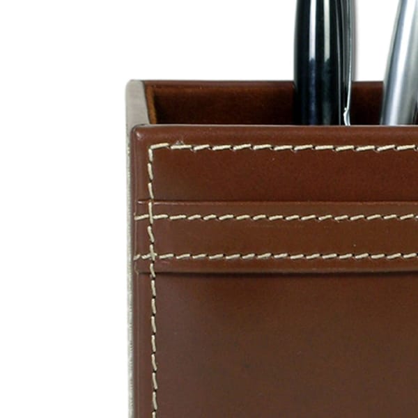 Rustic Brown Leather Pencil Cup